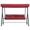 3-Seat Outdoor Steel Converting Patio Swing Canopy Hammock With Cushions, Maroon