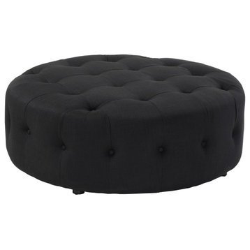 Jasper Small Round Ottoman, Upholstery, Black Fabric