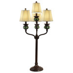 Dale Tiffany - Dale Tiffany Springdale 39" Green Bedalo 4-LT Buffet Lamp Set, Bronze - Our lovely 4-Light Green Bedalo Buffet Table Lamp features vintage styling with a contemporary twist to ensure it will be the ideal addition to any d"cor. The lamp's base is crafted of solid bronze that is finished in burnished Antique Bronze. We topped each arm with a pleated fabric shade designed to direct the lamp's light downward over the glass for cool, shimmery color. A great solution for any room, try displaying our Green Bedalo Buffet Table Lamp for a whole room lighting solution you will proudly display for years to come.