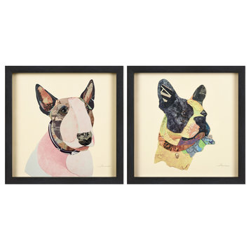 Terriers Close Up Dimensional Collage Wall Art Framed Under Glass, Set of 2