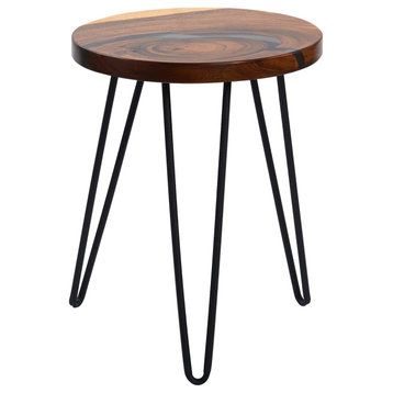Round Epoxy Resin & Wood Side Table, Black