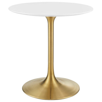 Modway Lippa 28" Round Wood & Metal Dining Table in Gold and White