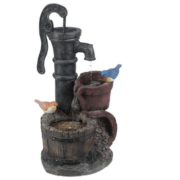 Resin Farmhouse Barrels with Birds Outdoor Water Fountain