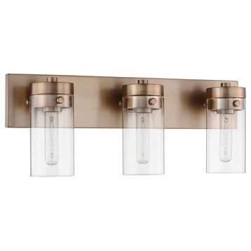 Intersection 3-Light Vanity, Burnished Brass With Clear Glass