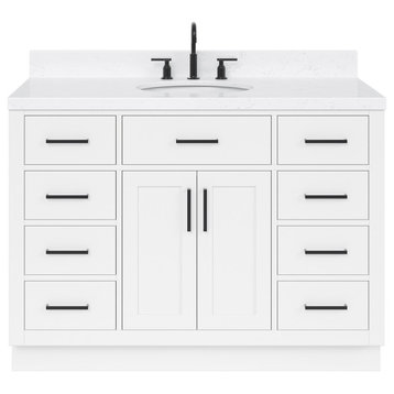 Ariel Hepburn 48"  Single Oval Sink Vanity, Carrara Quartz, White