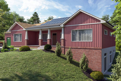 Mid-sized trendy red exterior home photo in Other