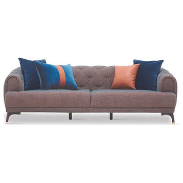 Enza Home Navona Wood/Vibrant Fabric Sofa in Orange and Navy
