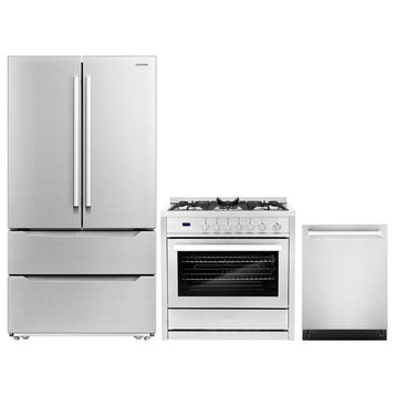 3-Piece, 36" 240V Dual Fuel Range 24" Dishwasher & French Door Refrigerator