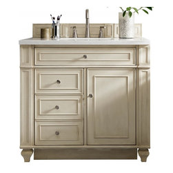 36 inch Antique Single Sink Bathroom Vanity Vintage Vanilla Finish - Bathroom Vanities And Sink Consoles