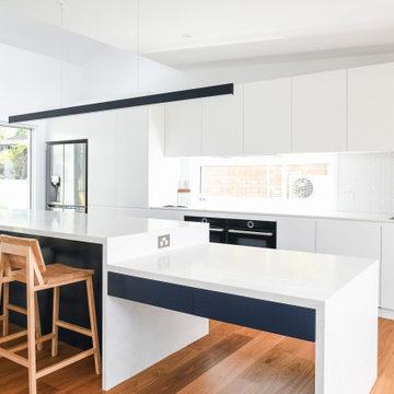 Contemporary White and Blue Kitchen