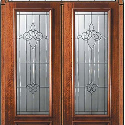Prehung Transom Double Door 96 Wood Mahogany Arlington 3/4 Lite - Front Doors