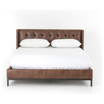 Newhall Box-Tufted Shelter Leather Platform Bed, Queen