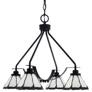 Odyssey, Chandelier In Matte Black Finish With 7" Pearl & Black Flair Glass