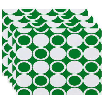 18"x14" Small Modcircles, Geometric Print Placemats, Set of 4, Green
