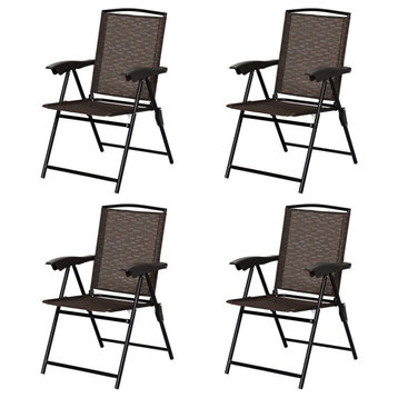 Costway 4PCS Folding Sling Chairs Steel Armrest Patio Camping W/Adjustable Back