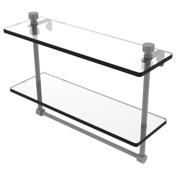 Foxtrot 16" Two Tiered Glass Shelf with Towel Bar, Matte Gray