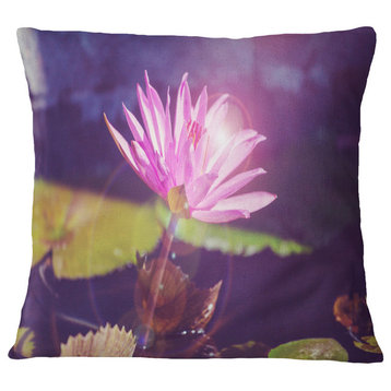 Pink Lotus Flower On Blue Background Floral Throw Pillow, 16"x16"