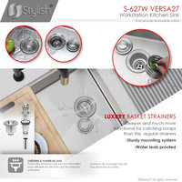 STYLISH 27'' Workstation Single Bowl Undermount 16G Stainless Steel Kitchen Sink
