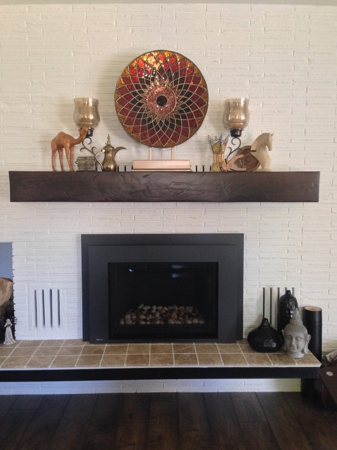 Reclaimed rustic style mantel, hewn beam mantels