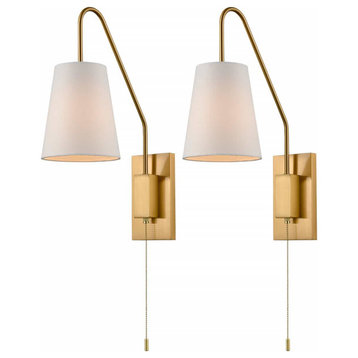 Flavia Modern Brass Wall Lamps Set of 2 Plug-In Wall Lights, Brass