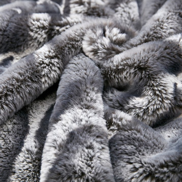 Printing Faux Fur Throw Blanket, Meru GEO Grey, 50'' x 60''
