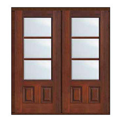 Prehung French Double Door 80 Fiberglass 3/4 Lite 3 Lite SDL Glass - Patio Doors