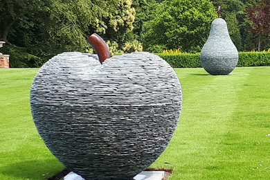 Apple and Pear Slate Sculptures.