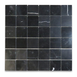 Stone Center Online - Nero Marquina Black Marble 2x2 Grid Square Mosaic Tile Polished, 1 sheet - Mosaic Tile