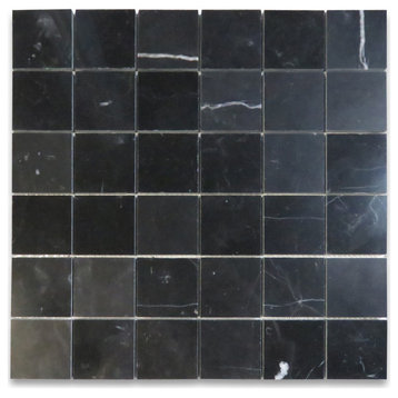 Nero Marquina Black Marble 2x2 Grid Square Mosaic Tile Polished, 1 sheet