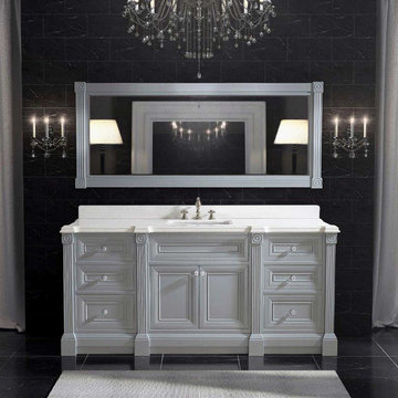 72 inch Gray Finish Single Sink Bathroom Vanity Cabinet with Mirror