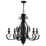 Livex Lighting Inc. - 6 Light Shiny Black Large Chandelier - The Valencia is a classically inspired fixture with an overlapping leaf pattern and graceful curves. It is reminiscent of a European trestle though the elements of this piece are beautifully rendered in a shiny black finish, which creates a much more contemporary feeling. This six-light large chandelier is perfect for any interior design style. Suspended in your living room, dining room or bedroom, this light will add glamour to your life.
