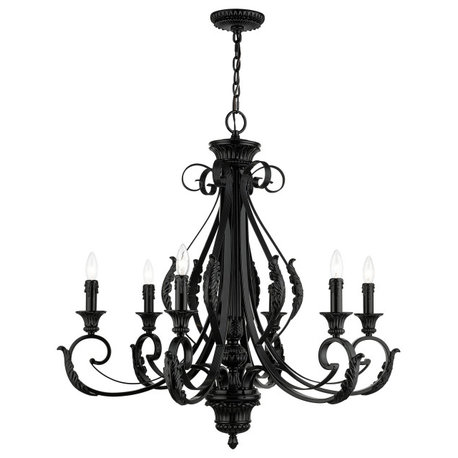 6 Light Shiny Black Large Chandelier