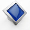 Royal Blue Crystal Glass Brushed Nickel Square Manor Knob