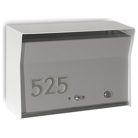 RetroBox Locking Modern Wall Mounted Mailbox, Arctic White & Stainless Steel