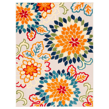 Safavieh Cabana Cbn391A Floral Country Rug, Ivory and Orange, 5'3"x7'7"