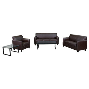 HERCULES Diplomat Series Reception Set with Clean Line Stitched Frame, Brown