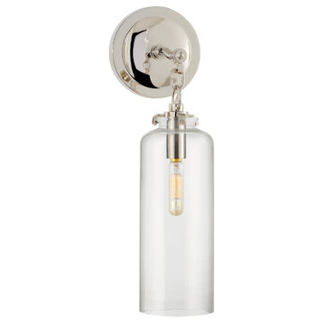 Katie Small Cylinder Sconce in Polished Nickel with Clear Glass