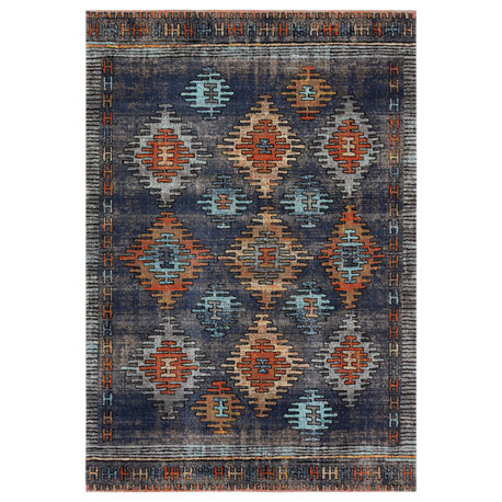 Jaipur Living Dez Indoor/Outdoor Tribal Blue/Orange Rug, 5'3"x7'6"