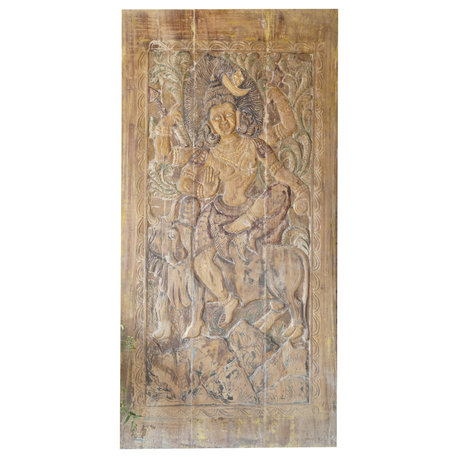 Consigned Shiva Riding his Nandi Handcarved Wood Wall Sculpture Wellness Art