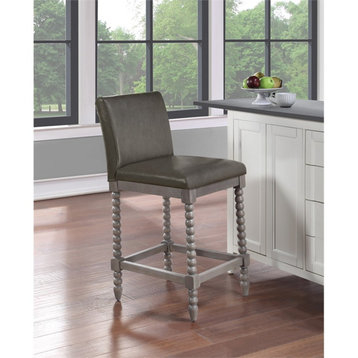 Abbott 26" Spindle Counter Stool with Brushed Gray Frame and Pewter Faux Leather