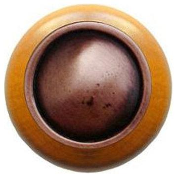 Plain Dome Maple Wood Knob, Antique-Style Copper