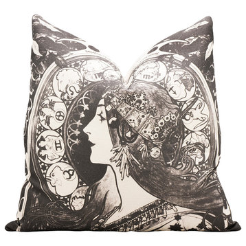 Art Nouveau Zodiac Throw Pillow, Black
