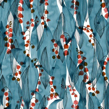 Lily of the Valley Wallcovering, Teal, Sample, Peel and Stick