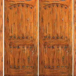Double Door With Two Side Lights Exterior Prehung Knotty Alder - Front Doors