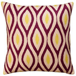 Kashmir Designs - Contemporary Seamless Amaranth Purple Yellow Decorative Pillow Cover Wool 18x18" - Kashmir is proud to bring together the modern abstract vector design pillow cover collection, hand embroidered by the finest artisans of Kashmir, into the living spaces of patrons and connoisseur all around the world. These unique, seamless and modern pillow covers would bring together the artistic elements of any room, creating a harmonious design and perfect air of sophistication.