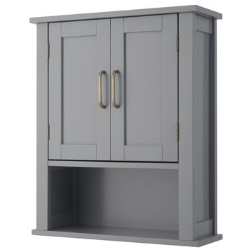 Wooden Bathroom Wall Cabinet Open Shelf Grey