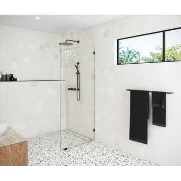 32"x86.75" Frameless Shower Door Arched Single Fixed Panel, Oil Rubbed Bronze