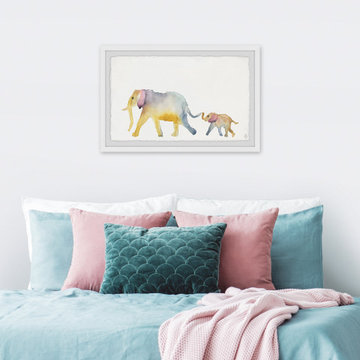 "Mom and Baby Elephant" Framed Painting Print