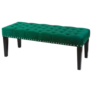 Markelo Velvet Bench, Emerald Green
