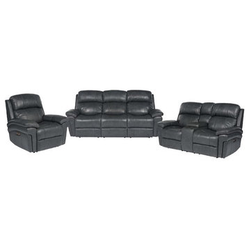 Sunset Trading Luxe 3-Piece Leather Reclining Living Room Set in Gray